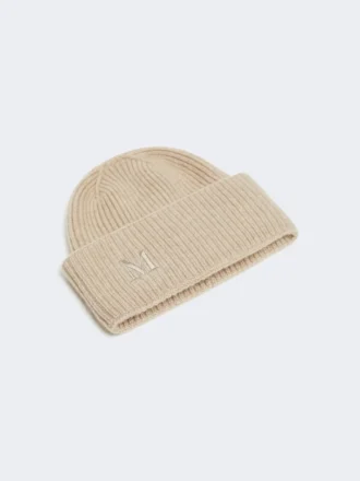 Gorro de caxemira com malha canelada, bege