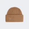 Gorro de caxemira com malha canelada, cor camelo