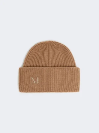 Gorro de caxemira com malha canelada, cor camelo