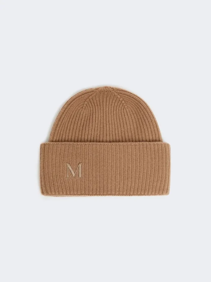Gorro de caxemira com malha canelada, cor camelo