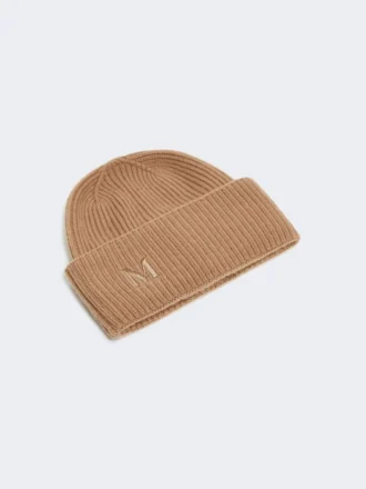 Gorro de caxemira com malha canelada, cor camelo