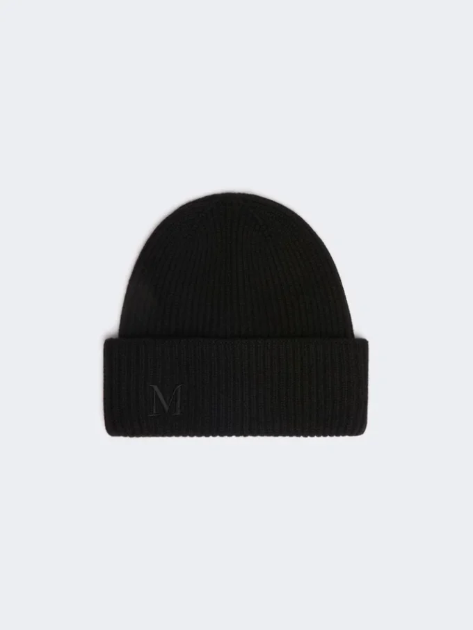 Gorro de caxemira em malha canelada, preto Gorro de caxemira em malha canelada, preto