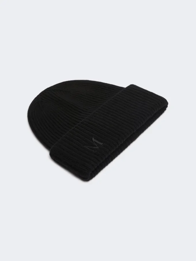 Gorro de caxemira em malha canelada, preto Gorro de caxemira em malha canelada, preto