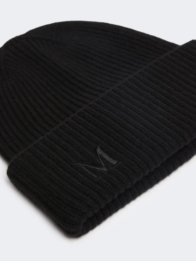 Gorro de caxemira em malha canelada, preto Gorro de caxemira em malha canelada, preto