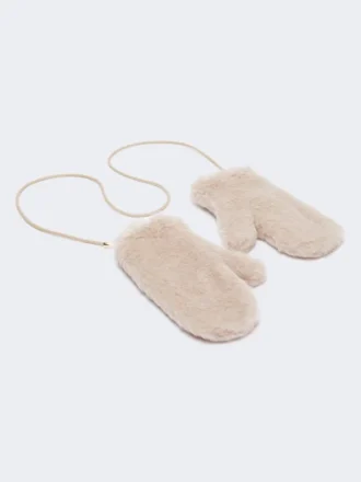 Luvas em tecido de alpaca e lã teddy, bege