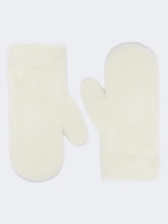 Luvas em tecido de alpaca e lã teddy, branco óptico