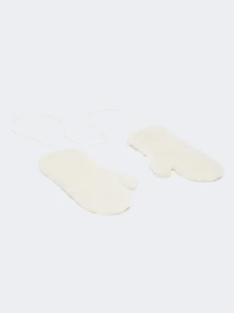 Luvas em tecido de alpaca e lã teddy, branco óptico
