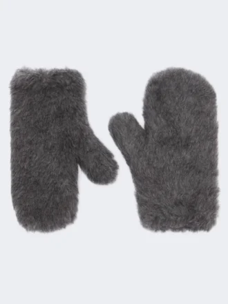 Luvas em tecido de lã e alpaca teddy, cinzento médio