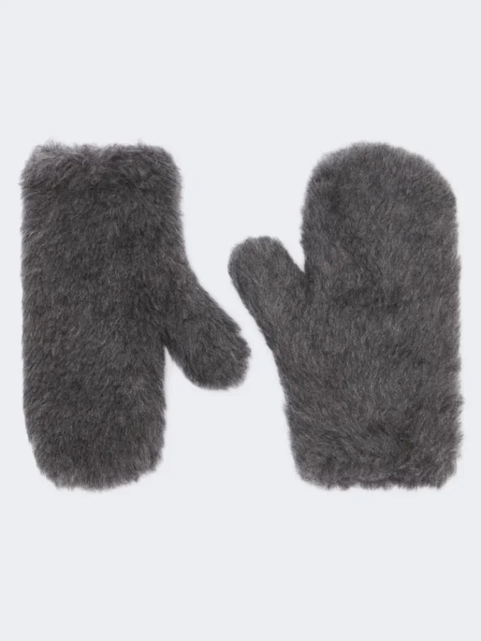Luvas em tecido de lã e alpaca teddy, cinzento médio Luvas em tecido de lã e alpaca teddy, cinzento médio