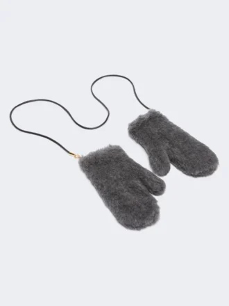 Luvas em tecido de lã e alpaca teddy, cinzento médio