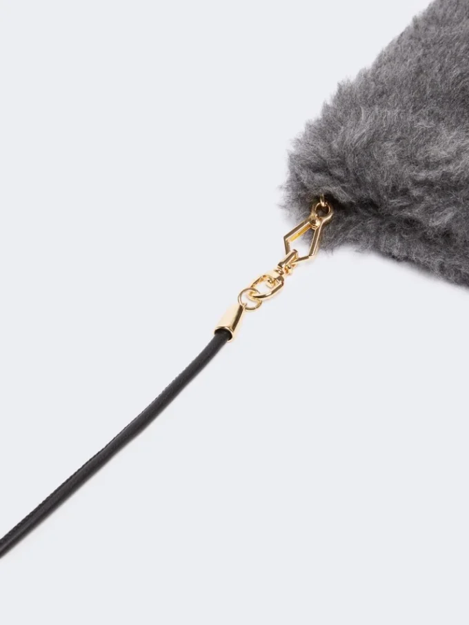 Luvas em tecido de lã e alpaca teddy, cinzento médio Luvas em tecido de lã e alpaca teddy, cinzento médio