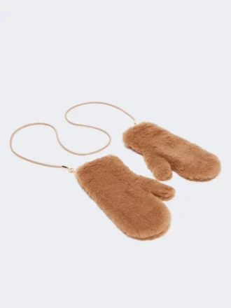 Luvas em tecido Teddy, cor camelo