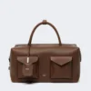Mala Boston grande em pele com bolsos, castanha Mala Boston grande em pele com bolsos, castanha