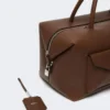 Mala Boston grande em pele com bolsos, castanha Mala Boston grande em pele com bolsos, castanha