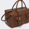 Mala Boston grande em pele com bolsos, castanha Mala Boston grande em pele com bolsos, castanha