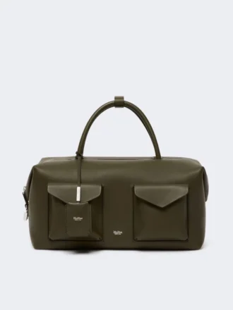 Mala Boston grande em pele com bolsos, castanho escuro