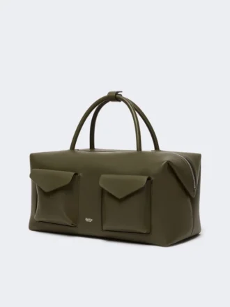 Mala Boston grande em pele com bolsos, castanho escuro