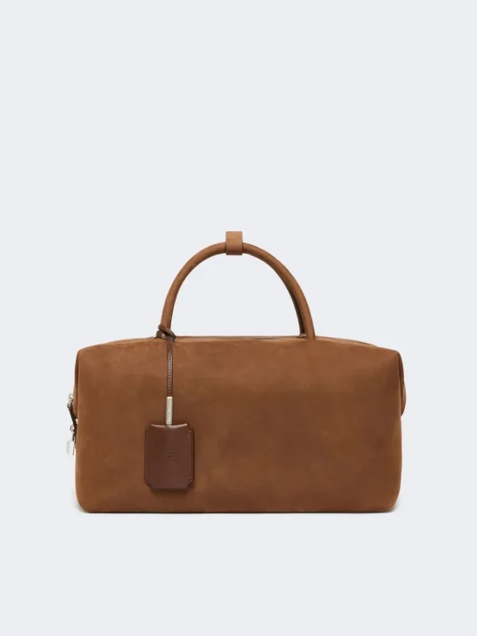 Mala Boston grande em pele nubuck, castanho escuro Mala Boston grande em pele nubuck, castanho escuro