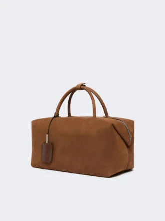 Mala Boston grande em pele nubuck, castanho escuro