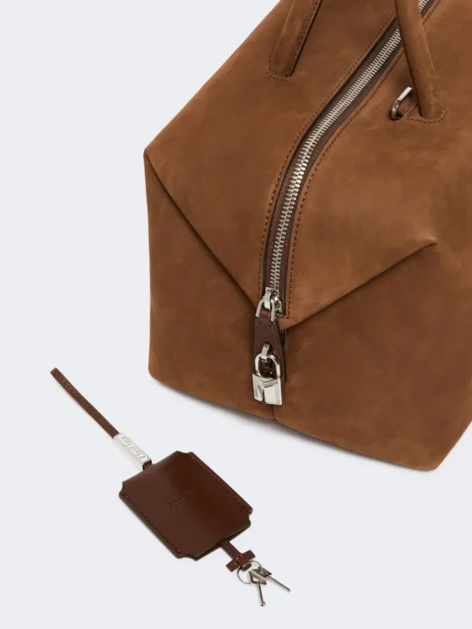 Mala Boston grande em pele nubuck, castanho escuro Mala Boston grande em pele nubuck, castanho escuro