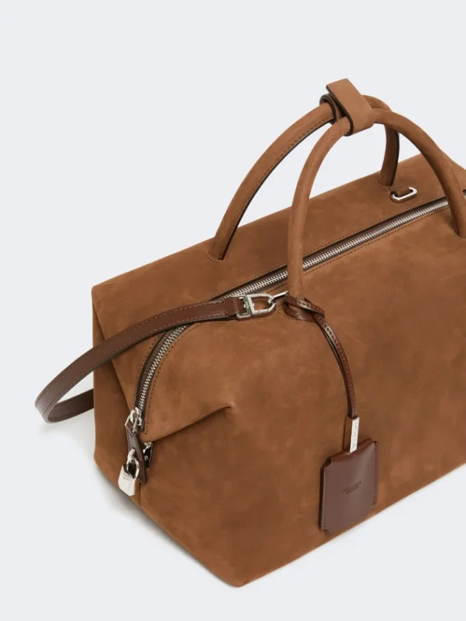 Mala Boston grande em pele nubuck, castanho escuro Mala Boston grande em pele nubuck, castanho escuro