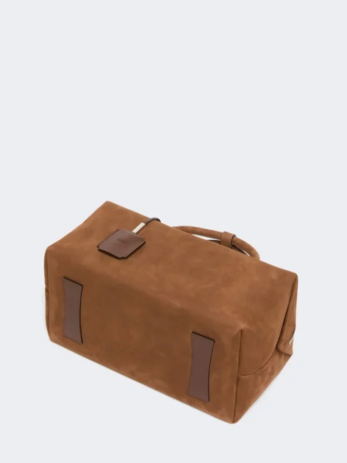 Mala Boston grande em pele nubuck, castanho escuro Mala Boston grande em pele nubuck, castanho escuro