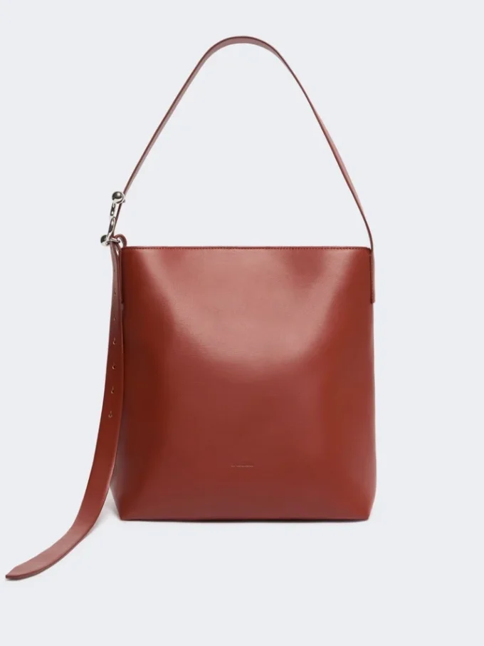 Mala de compras em pele com fivela em S, cor ferrugem