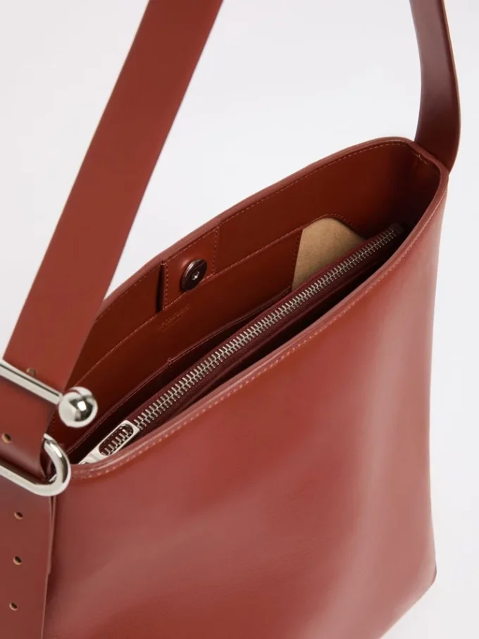 Mala de compras em pele com fivela em S, cor ferrugem