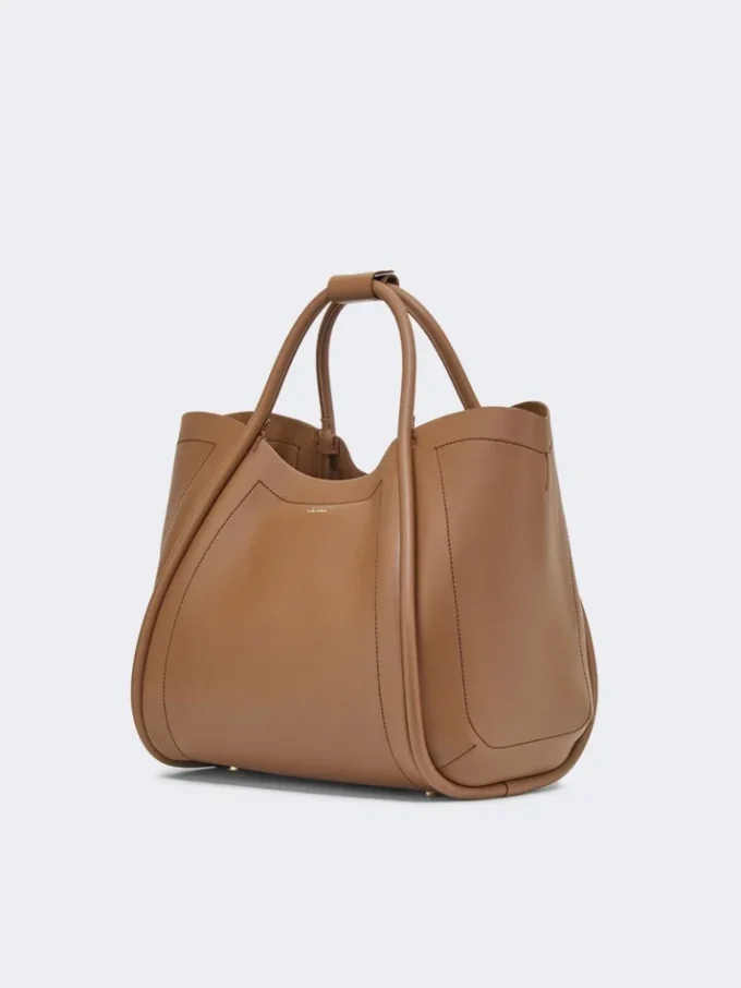 Mala Marine em pele de tamanho médio, castanho bronze