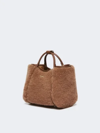 Mala marinha extra pequena em tecido teddy, cor camelo