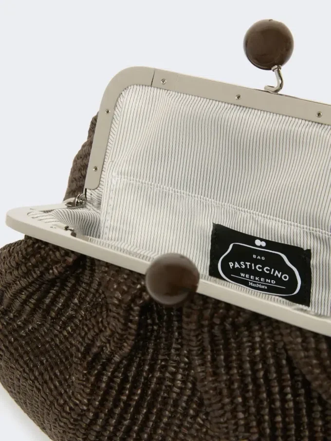 Mala Pasticcino média com efeito de ráfia, castanho escuro Mala Pasticcino média com efeito de ráfia, castanho escuro