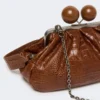 Mala Pasticcino média em pele com padrão de crocodilo, castanho-avermelhado