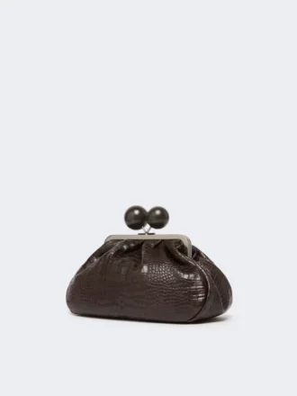 Mala Pasticcino média em pele com padrão de crocodilo, castanho escuro
