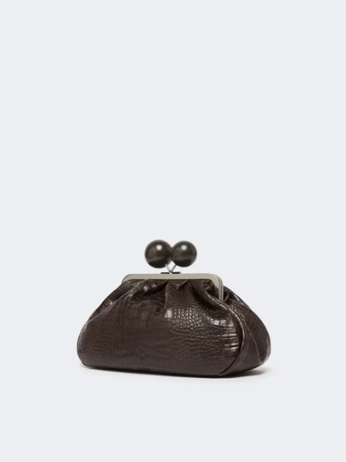 Mala Pasticcino média em pele com padrão de crocodilo, castanho escuro Mala Pasticcino média em pele com padrão de crocodilo, castanho escuro