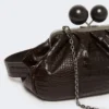 Mala Pasticcino média em pele com padrão de crocodilo, castanho escuro Mala Pasticcino média em pele com padrão de crocodilo, castanho escuro
