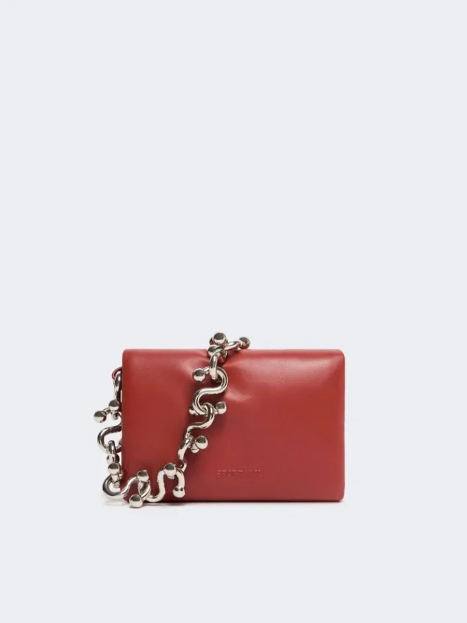 Mini-bolsa Soffy em pele napa acolchoada, vermelho tijolo