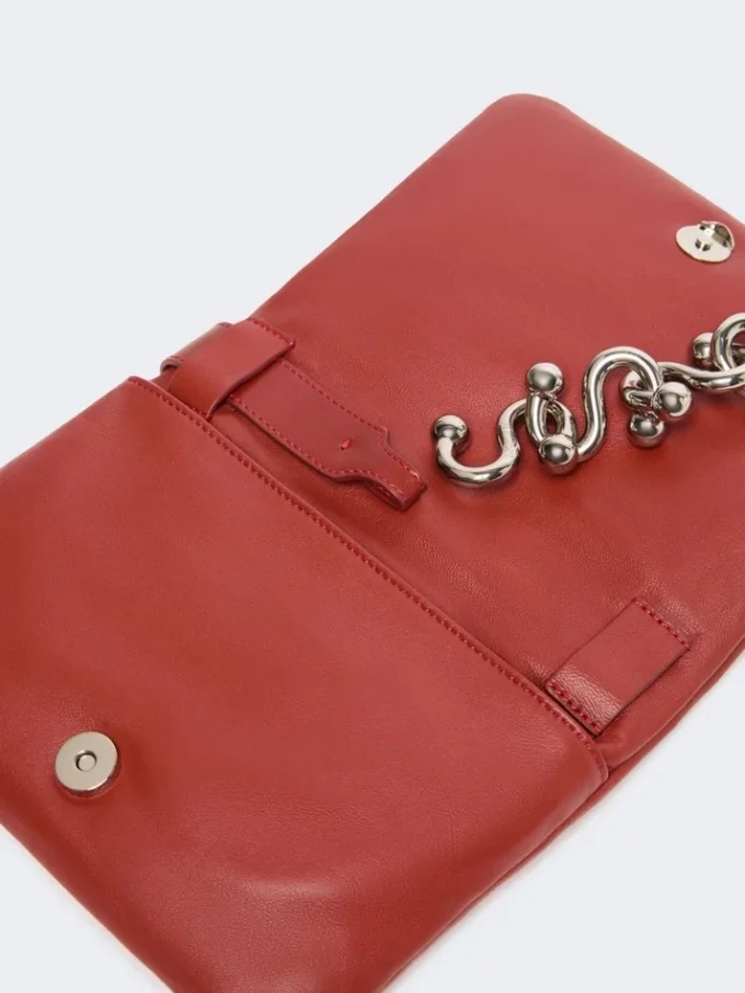 Mini-bolsa Soffy em pele napa acolchoada, vermelho tijolo