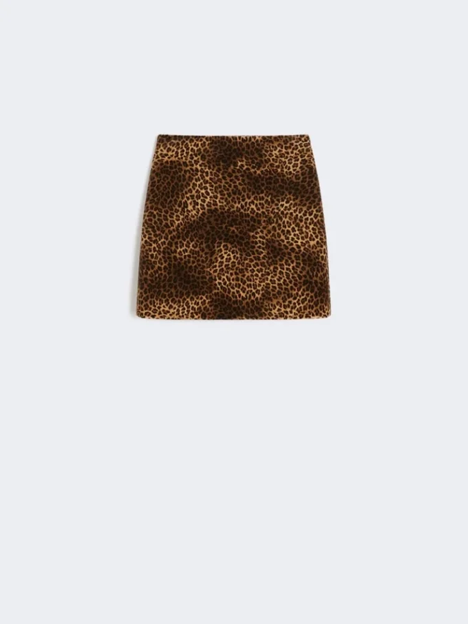 Mini-saia de veludo estampado, cor camelo Mini-saia de veludo estampado, cor camelo