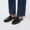 Mocassins tipo mule em pele lisa, pretos Mocassins tipo mule em pele lisa, pretos