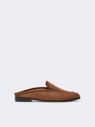 Mules em lona com efeito de ráfia, castanho âmbar