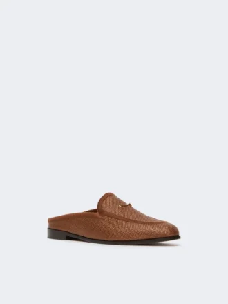 Mules em lona com efeito de ráfia, castanho âmbar