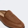 Mules em lona com efeito de ráfia, castanho âmbar Mules em lona com efeito de ráfia, castanho âmbar