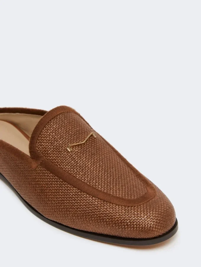 Mules em lona com efeito de ráfia, castanho âmbar Mules em lona com efeito de ráfia, castanho âmbar