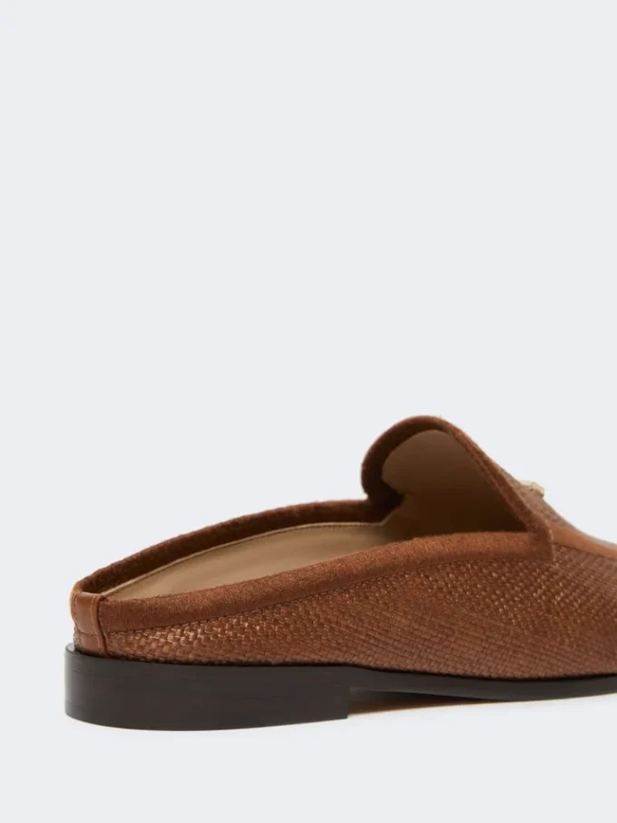 Mules em lona com efeito de ráfia, castanho âmbar Mules em lona com efeito de ráfia, castanho âmbar