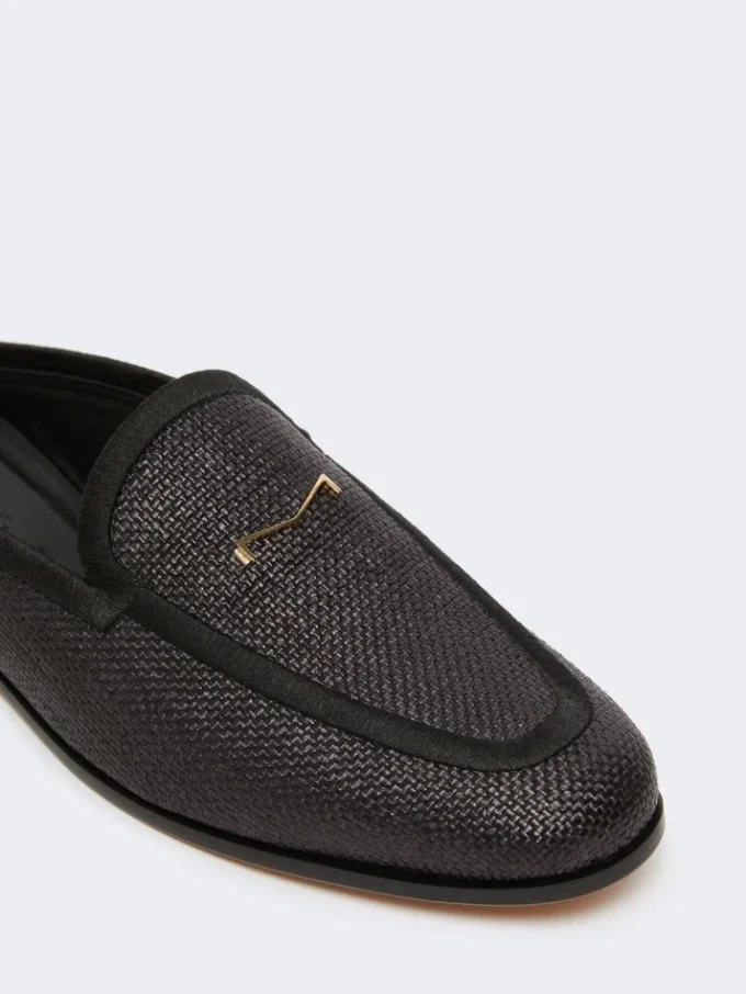 Mules em lona com efeito de ráfia, pretas Mules em lona com efeito de ráfia, pretas