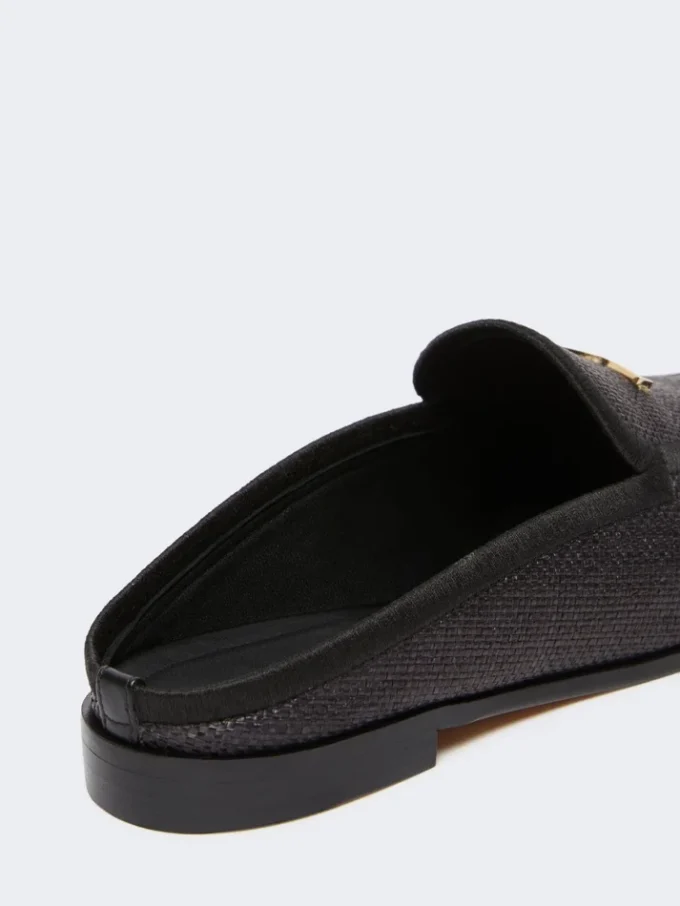 Mules em lona com efeito de ráfia, pretas Mules em lona com efeito de ráfia, pretas