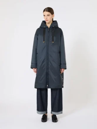 Parka acolchoada em lona repelente à água, azul-escuro