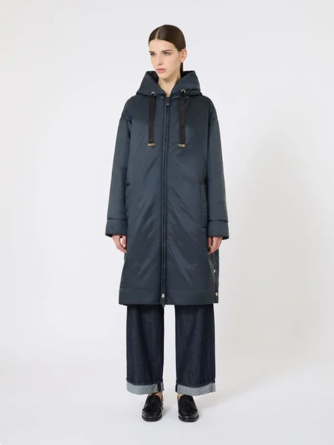 Parka acolchoada em lona repelente à água, azul-escuro