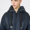 Parka acolchoada em lona repelente à água, azul-escuro