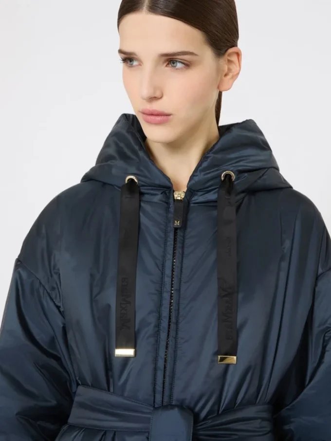 Parka acolchoada em lona repelente à água, azul-escuro